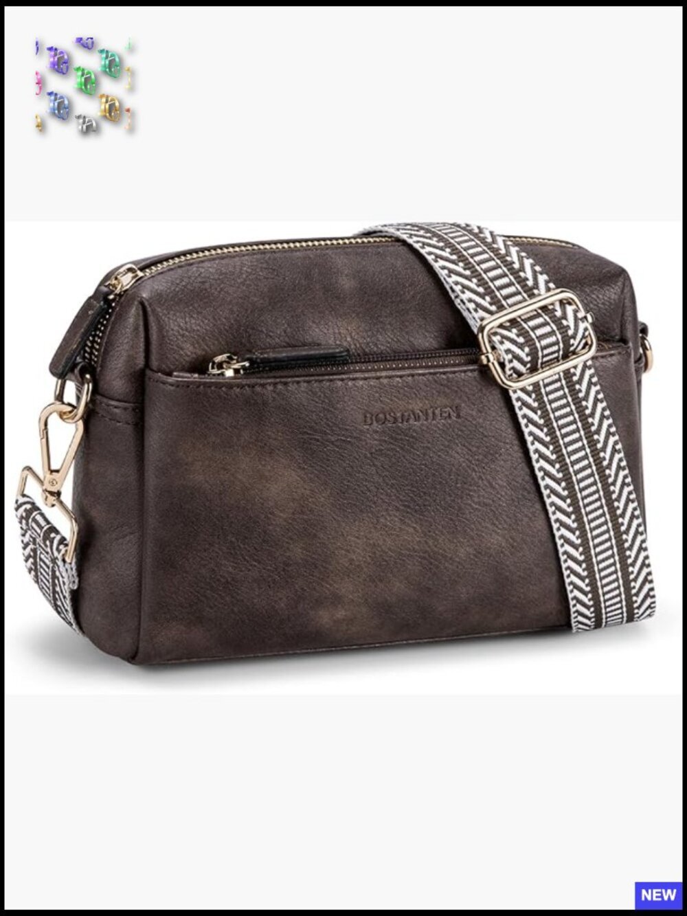 Triple Zip Crossbody Leather Handbag with Guitar Strap Gift